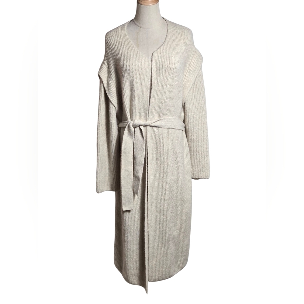 Express Cream Fuzzy Maxi Tie Cardigan Sweater
